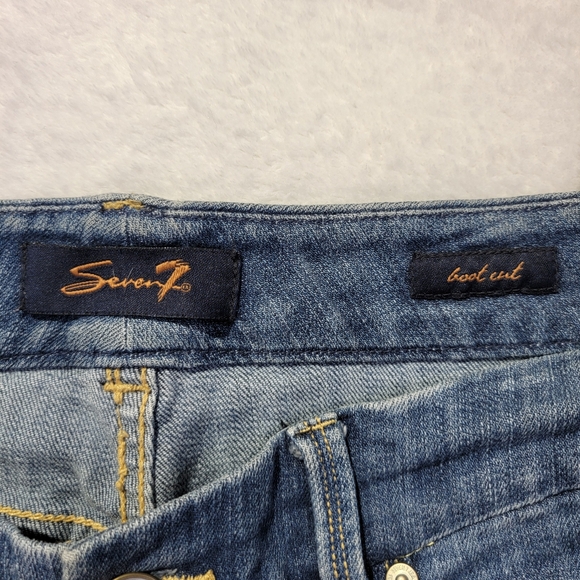 Seven 7 Boot Cut Denim Jeans Mid Rise Logo Pockets Size 8 - Picture 8 of 14
